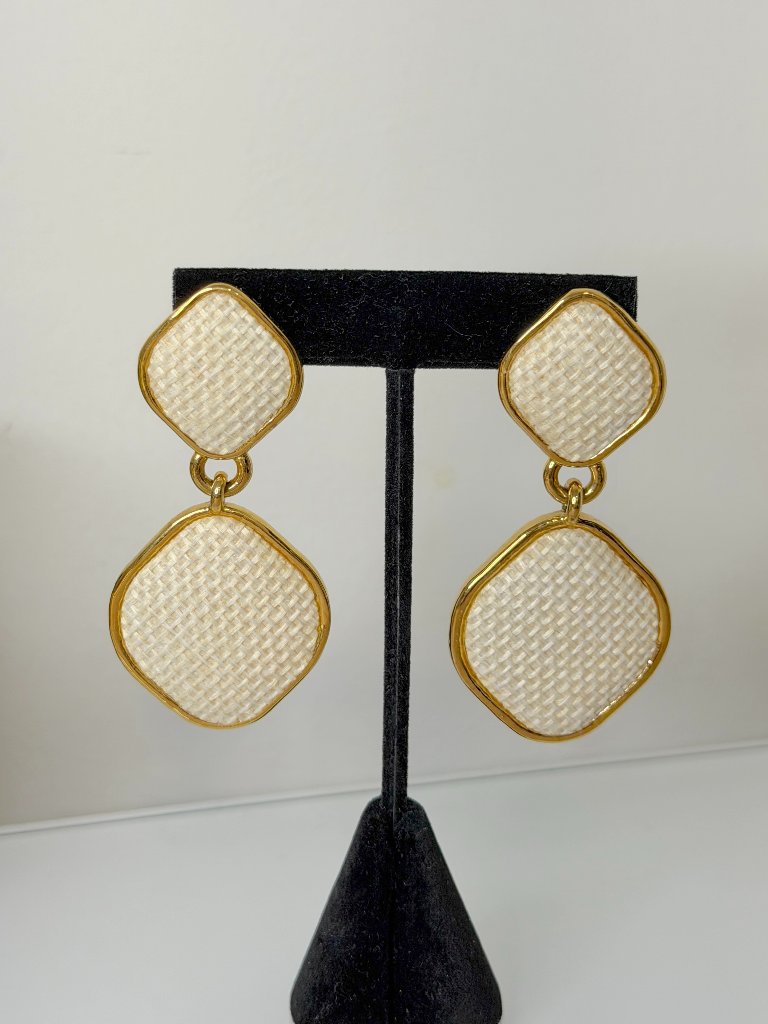 Heaven Mayhem Alma Gold Cream Drop Earrings Velvet Modern Statement Jewelry